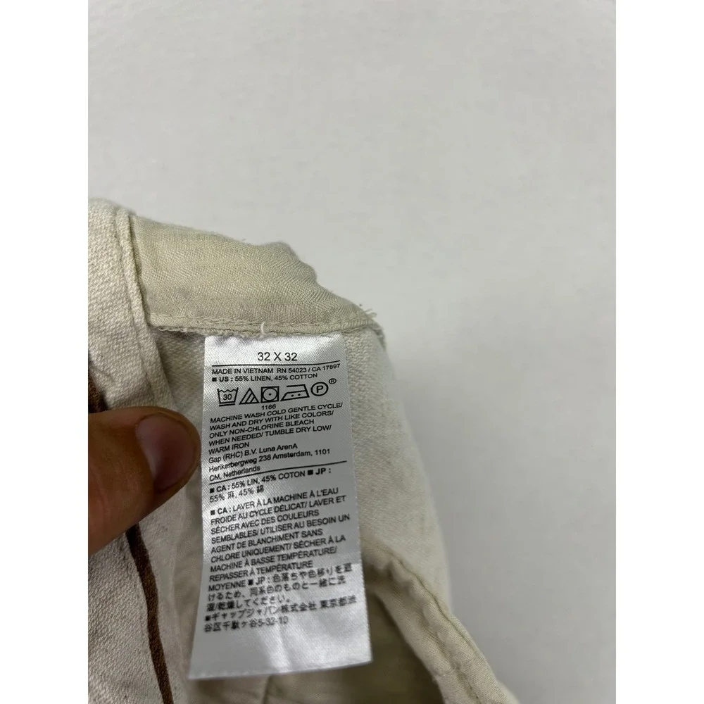 Coastal Old Money Banana Republic Men 32x32 Beige Linen Blend Slim Straight Pant